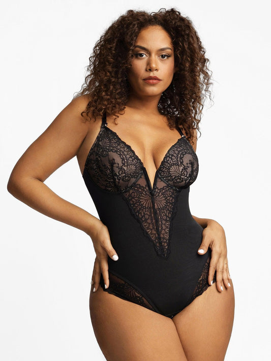 Lace Deep-V Neck Bodysuits