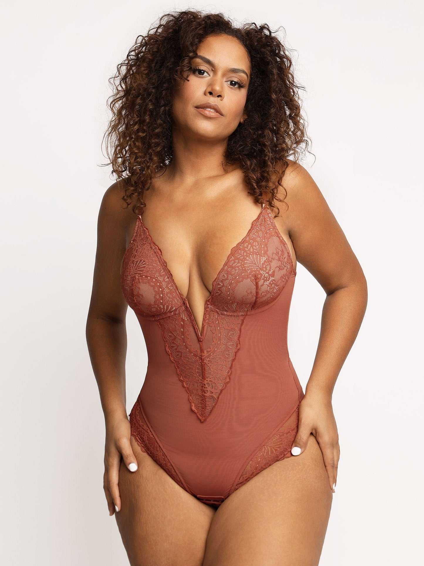 Lace Deep-V Neck Bodysuits